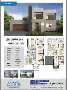 the floor plan for a two story home with three car garages and an attached living area