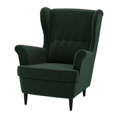 a dark green chair on a white background