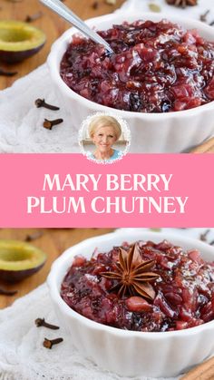 Mary Berry Plum Chutney Stanley Plum Recipes, Plum Chutney Recipe, Plum Chutney Recipes, England Food, Plum Chutney, Ginger Chutney, Mary Berry Recipe, Plum Recipes, Relish Recipes