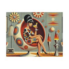 a painting of a woman sitting on a chair with a cocktail glass in her hand