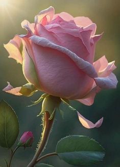 a pink rose is blooming in the sunlight