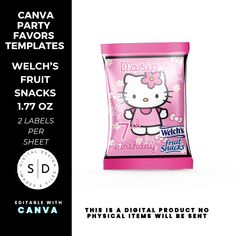 an advertisement for a candy bar with hello kitty on the front and bottom half of it