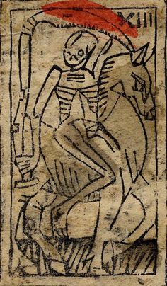 a drawing of a skeleton sitting on a horse with an umbrella over its head,