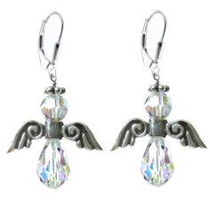 PRICES MAY VARY. Metal- 925 Sterling Silver Length- Approximately 1.5 inches top to bottom Made with Swarovski crystal elements Angel earrings on Sterling-silver Lever-back Color of Crystal- Clear AB (Aurora Borealis) These lovely earrings are made with Swarovski crystals elements and oxidized sterling silver angel wings. Angel Earrings, Angel Jewelry, Angel Wing Earrings, Swarovski Crystal Jewelry, Jewelry Design Earrings, Fire Mountain Gems And Beads, Swarovski Crystal Beads, Fire Mountain, Fire Mountain Gems