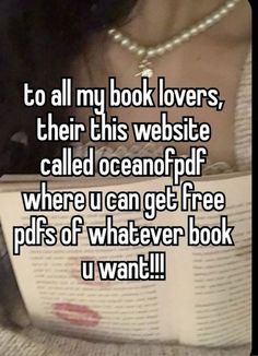 a woman reading a book with the words to all my book lovers, their this website called