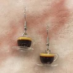 Cuppa Joe Coffee Cappuccino Pierced Fashion Earrings Handcrafted Nwt Measure .50” X .50” With Surgical Steel French Wires. So Cute! Unquie Earrings, Funky Earrings Vintage, Charlotte Core, Wired Earrings, Coffee Earrings, Crazy Earrings, Coffee Jewelry, Creative Earrings, Coffee Earring