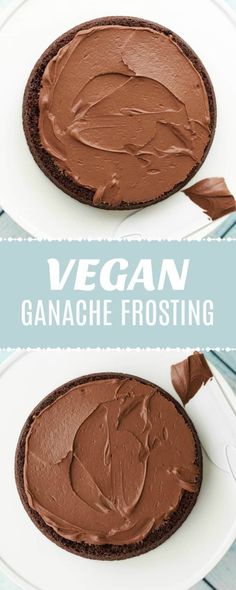 vegan ganache frosting on two white plates