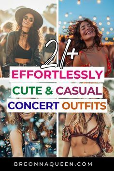 the cover of 21 effortly cute and casual concert outfits for women in their 30's or 50's