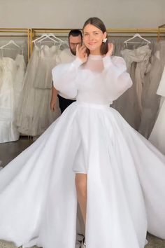 3 in 1 Wedding Dress Fountana with Detachable Audrey Skirt & High Neck Blouse - Olivia Bottega Friday Wedding, Last Minute Wedding, Detachable Skirt, Organza Wedding Dress, Dress High Neck, Organza Wedding, Wedding Blouse, High Neck Blouse, All White Outfit