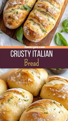 croissanti bread on a cutting board with basil sprigs