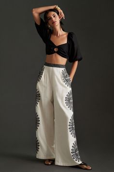 Rent Embellished Wide-Leg Pants from Nuuly. Pick 6 items for $98/month. Free shipping + returns. Tops And Pant Set, Chic Boho Pants, Dressy Palazo Pants, Vacation Wide Leg Pants, Palazzo Pants Printed, Palazzo Beach Pants, Luxury Traditional Fit Self-design Set, Fine Line Pants, Best Top For Palazzo Pants