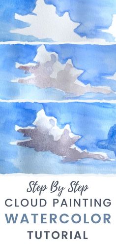 an image of clouds painted in watercolor with the title step by step cloud painting watercolor