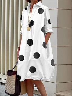 Product Title :Polka Dots Loose Casual Shawl Collar Dress WC90 Product Measurements cm Size US Waist Bust Hip S 6-8 70-74 88-92 96-100 M 10 75-78 93-96 101-104 L 12 79-84 97-102 105-110 XL 14 85-90 103-108 111-116 XXL 16 91-96 109-114 117-122 Product Details Sleeve Length:Long Sleeve Dress Length:Midi Edition type:Loose Accessories:No Waistlines:Natural Elasticity:Micro-Elasticity Silhouette:O-Line Dress type:Shirt Dress Thickness:Regular Size Type:Regular Size Material:Polyester Activity:Daily Elegant Shirt Dress, Polka Dots Fashion, Cotton Blends Dress, Printed Shirt Dress, Shirt Dress Casual, Elegant Shirt, White Shirt Dress, Black Shirt Dress, Vestido Casual