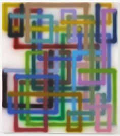 an abstract painting with multicolored squares and lines