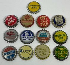 six different types of soda bottle caps