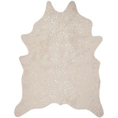 a white cowhide rug is shown on a white background and it looks like an animal's tail