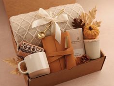 a box filled with coffee and other items