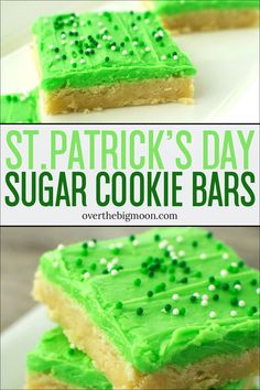 st patrick's day sugar cookie bars with green frosting and sprinkles