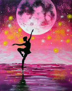 a painting of a ballerina dancing in front of the moon