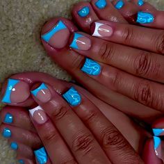 Blue And White French Tips Toes Included Acrylic Toe Nails, Long Acrylic Nail Designs