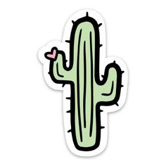 a green cactus sticker with a heart in the center on a white background,