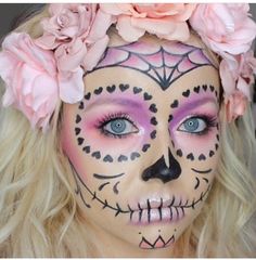 Pretty Makijaż Sugar Skull, Sugar Skull Face Paint, Sugar Skull Costume, Make Up Diy, Sugar Skull Face, Dead Makeup