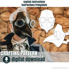 an image of a man wearing a gas mask with the words crafting pattern on it