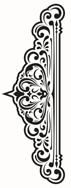 an ornate design in black and white, with the letter i on it's side