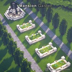 an aerial view of the mansion garden