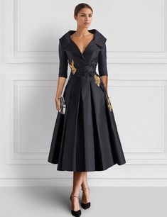 A-Line Cocktail Dresses Elegant Dress Formal Ankle Length 3/4 Length Sleeve Shirt Collar Pocket Satin with Appliques dress to impress 2024 2024 - $138.99 Classic Dresses For Women Vintage, Black Tie Dresses For Women Over 50, Mother Of The Bride Black Dresses, Formal Dress With Coat, Plus Size Wedding Attire Guest, Mother Of The Groom Dresses Over 50, Modern Mother Of The Bride Dresses, Cocktail Dresses Classy, Long Sleeve Black Cocktail Dress