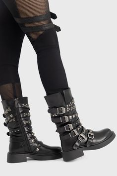 BLOOD GRUNGE.- Statement chunky boots.- Buckle details.- Gunmetal studs.- Side zip.With KILLSTAR branding, 100% Polyurethane (Excluding Trims).Wipe clean with a damp cloth only. Imported. Edgy Knee-high Boots For Concerts, Grunge Boots With Rivets For Fall, Grunge Moto Boots With Rivets And Round Toe, Grunge Leather Moto Boots With Rivets, Leather Moto Boots With Rivets In Grunge Style, Edgy Platform Boots With Grommets For Concerts, Alternative Style Boots With Buckle Closure, Edgy Grommet Platform Boots For Concerts, Edgy Grommeted Platform Boots For Concerts