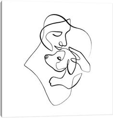 a black and white drawing of a mother holding her child's head with one hand