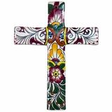 a cross with flowers painted on it