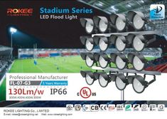 an advertisement for the rolee stadium series led flood light system at night with lights on