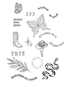 some tattoos that are on the back of a white shirt with words and butterflies around it