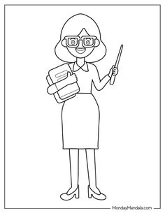 a woman in glasses holding a clipboard and pen coloring pages for kids, free printable