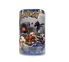 the pokemon action figures are on display in a canistert, which is also used as a toy