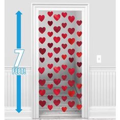 an open door with red hearts on it and one arrow pointing up to the left