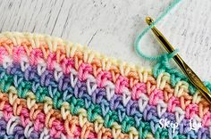 the crochet stitch is being worked on