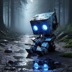 sad, 3d render, 4k, hyper realistic, realistic, raining, forest Creepy Robot, Laputa Robot, Cute Monster Illustration, Vagabond Manga, Alien Aesthetic, Astronaut Wallpaper, Monster Illustration, Arte Cyberpunk