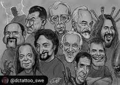 a group of people with faces drawn in pencil