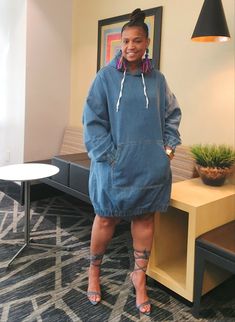 Oversize denim hooded pull over dress. 99% cotton, elastic stretch Model is a size 10/12 large modeling a size 16 Model stats: 5'4 height, 36C bust, 42.5 hips, 37 waist, size 10/12. Pull Over Dress, Over Dress, Plus Size Denim, Dress Plus Size, Waist Size, Size 20, Plus Size Dresses, Size 16, Size 10