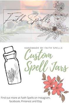 an image of some flowers and candles with the words custom spell jars