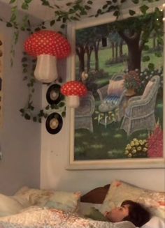 Mushroom Lantern Room, Forestcore Room Decor, Weirdcore Room Decor, Mushroom Themed Room, Little Spaces Aesthetic, Weirdcore Room, Cottagecore Bedroom Aesthetic, Ellie Aesthetic, Mushroom Bathroom