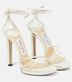 Antia 120 leather sandals in white - Jimmy Choo | Mytheresa Designer Strappy Heels, White Heels Png, Jimmy Choo White Heels, Sandal Png, Heels Png, High Heels Prom, Jimmy Choo Wedding Shoes, Shoes Png, Jimmy Choos