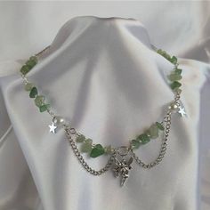 Fairy, Sun and Stars Aventurine Necklace - AtPerry's Healing Crystals Necklace Fairycore, Green Cottagecore, Homemade Necklaces, Necklace Chain Types, Fairycore Aesthetic, Aventurine Necklace, Fairy Jewelry, Fairy Necklace, Sun And Stars