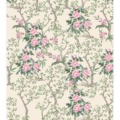 a wallpaper with pink flowers and green leaves on white background, in the style of chino