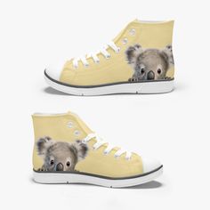 Elevate your child's footwear game with our Peeking Koala high-top canvas shoes, designed to make your little one the trendsetter of the playground! These adorable animal-themed toddler sneakers are not just another pair of shoes; they're a fashion statement infused with comfort and charm. Our peeking Koala canvas shoes are a delightful choice for parents who want their children to step out in style. Crafted with meticulous attention to detail, these shoes combine the allure of a Converse-style Baby Converse Shoes, Koala Cute, Baby Converse, Style Converse, Koala Kids, Converse Style, Toddler Sneakers, Converse Shoes, Canvas Shoes