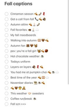 an image of the fall captions list for someone to use on their twitter account