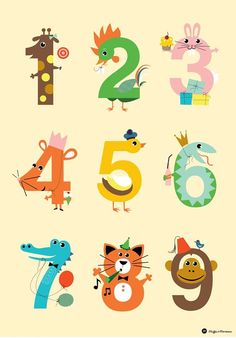 the numbers are made up of different animals and numbers that appear to be for children's birthdays